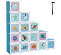 SONGMICS Armario Modular Infantil de 15 Cubos, Organizador Modular para niños, Estantes de Cubo de plástico, con Puertas, para Ropa, Zapatos, Juguetes, 153 x 31 x 153 cm, Azul LPC902Q01
