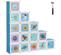 SONGMICS Armario Modular Infantil de 15 Cubos, Organizador Modular para niños, Estantes de Cubo de plástico, con Puertas, para Ropa, Zapatos, Juguetes, 153 x 31 x 153 cm, Azul/Blanco Blanco
