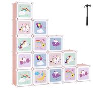 SONGMICS Armario Modular Infantil de 16 Cubos, Organizador Modular para Niños, Estantes de Cubo de Plástico, con Puertas, para Ropa, Zapatos, Juguetes, 123 x 31 x 123 cm, Rosa LPC906P01
