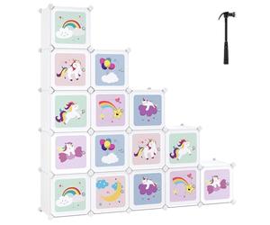 SONGMICS Armario Modular Infantil de 16 Cubos, Organizador Modular para Niños, Estantes de Cubo de Plástico, con Puertas, para Ropa, Zapatos, Juguetes, 123 x 31 x 123 cm, Blanco LPC906W01