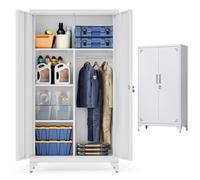 SONGMICS Armario, Mueble de Almacenamiento Metálico, con 2 Puertas, 5 Compartimentos, Barra para Perchas, con Cerradura, Patas Altas, 80 x 40 x 165 cm, Negro Mate/Gris Mate Matte gray