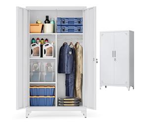 SONGMICS Armario, Mueble de Almacenamiento Metálico, con 2 Puertas, 5 Compartimentos, Barra para Perchas, con Cerradura, Patas Altas, 80 x 40 x 165 cm, Gris Mate OMC018GJ01