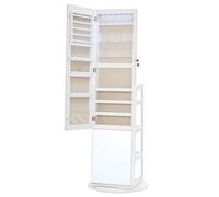 SONGMICS Armario para Joyas, Organizador de Joyas, Espejo de Cuerpo Entero, 4 Estantes de Almacenamiento, Iluminación Integrada, Rotación de 360°, Para Vestidor o Recibidor, Blanco Nuve