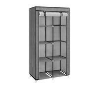 SONGMICS Armario para Ropa, Armario, 6 Niveles, 1 Barras de Ropa, Tela no Tejida, Marco metálico, 45 x 88 x 168 cm, para Dormitorio, Pasillo, vestidor, Negro con Motivos de Espiga/Gris con Motivos de