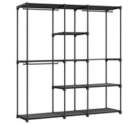 SONGMICS Armario, Perchero, Guardarropa, con Barras, Vestidor, Estantes de Tela, Marco de Metal, 182 x 43 x 182 cm, Negro Tinta/Topo/Negro y Gris Topo