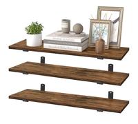 SONGMICS Baldas Flotantes Pared, Juego de 3, Carga 10 kg, 20 x 60 x 7 cm | Estante Flotante, Estilo Moderno, Decorativo para Dormitorio, Salón, Comedor y Cocina, Marrón Rústico y Negro Tinta