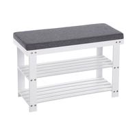 SONGMICS - Banco para Zapatos de bambú (2 Niveles), Organizador de Zapatos, para Entrada, salón, Carga 150 kg, 71 x 29 x 49 cm, Blanco y Gris