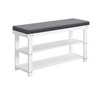 SONGMICS Banco Zapatero de Bambú, 2 Niveles, para Entrada, 29 x 90 x 49 cm | Organizador de Zapatos Estable, Soporta hasta 136 kg, Sala de Estar, Blanco y Gris, Colección BAMBOU, LBS904W01