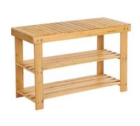 SONGMICS Banco Zapatero, Organizador de Zapatos de Bambú de 3 Niveles, Banco de Pasillo, Soporta hasta 130 kg, 28,7 x 70,1 x 45,3 cm, para Entrada, Baño, Dormitorio, Natural LBS04N