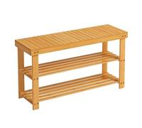 SONGMICS Banco Zapatero, Organizador de Zapatos de Bambú de 3 Niveles, Banco de Pasillo, Soporta hasta 130 kg, 28,7 x 90 x 45,3 cm, para Entrada, Baño, Dormitorio, Natural LBS90N