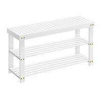 SONGMICS Banco Zapatero, Organizador de Zapatos de Bambú de 3 Niveles, Carga hasta 130 kg, 28,7 x 90 x 45,3 cm, para Entrada, Baño, Dormitorio, Blanco Nube LBS090W01