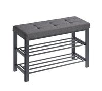 SONGMICS Banco Zapatero, Zapatero de 3 Niveles, Organizador Zapatos con Asiento Acolchado de Espuma, Lino, Marco de Metal, para Sala de Estar, Pasillo, 31 x 81 x 49 cm, Gris Oscuro y Negro LBS057B01