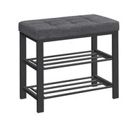 SONGMICS Banco Zapatero, Zapatero de 3 Niveles, Organizador Zapatos con Asiento Acolchado de Espuma, Lino, Marco de Metal, para Sala de Estar, Pasillo, 31 x 60 x 49 cm, Gris Oscuro y Negro LBS576B01