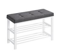 SONGMICS Banco Zapatero, Zapatero de 3 Niveles, Organizador Zapatos con Asiento Acolchado de Espuma, Lino, Marco de Metal, para Sala de Estar, Pasillo, 31 x 81 x 49 cm, Blanco y Gris LBS057W03