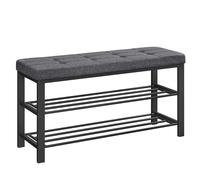 SONGMICS Banco Zapatero, Zapatero de 3 Niveles, Organizador Zapatos con Asiento Acolchado de Espuma, Lino, Marco de Metal, para Sala de Estar, Pasillo, 31 x 100 x 49 cm, Gris Oscuro y Negro LBS579B01