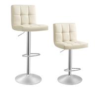 SONGMICS Bar Stool Set of 2, LJB064K03 | Taburete de Cocina, Giratorio en 360° con Respaldo y Reposapiés, Acero Cromado, Beige Capuchino, Colección MONNI LJB064K03