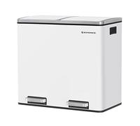 SONGMICS Basurero Reciclaje, Cubo de Basura para Cocina con 2 cubetas, 2 x 24L, Tapa de Mecanismo, con Pedales, Acero, Cubos Interiores de Plástico y Asas de Transporte, Blanco LTB48WT