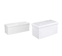 SONGMICS Baúl Puff Taburete para almacenaje, Plegable Carga máxima de 300 kg, Blanco, 110 x 38 x 38 cm + LSF106 Baúl Puff Taburete para Almacenaje Plegable