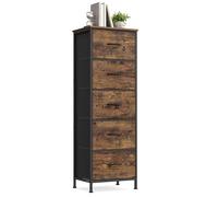 SONGMICS BELLAH Colección - Cómoda, 5 Cajones de Tela, Acero, MDF, Tela no Tejida, para Dormitorio, Armario, Pasillo, Salón, Marrón Vintage y Negro Tinta LGS315BH04