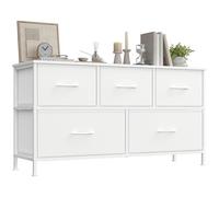SONGMICS BELLAH Colección - Cómoda, con 5 Cajones para Dormitorio, Mueble de Almacenaje, Acero, MDF, Tela no Tejida, para Dormitorio, Armario, Recibidor y Salón, Blanco Nube y Blanco Nieve LGS322WH01