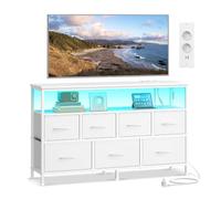 SONGMICS BELLAH Colección - Cómoda para Dormitorio, Mueble de Almacenaje, Iluminación LED Ajustable, Regleta de Enchufes, 1 Estante, 7 Cajones, Moderna, Blanco Nube LGS733WH01