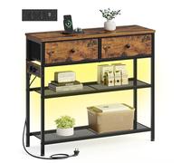 SONGMICS BELLAH Colección - Consola de Recibidor con Toma de Corriente, Mesa Auxiliar con Luz LED, Mesa de Recibidor, Sala de Estar, 30 x 76,7 x 78,7 cm, 2 Cajones de Tela, Marrón Rústico LGS175K102
