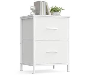 SONGMICS BELLAH Colección - Mesa Auxiliar, Cómoda con 2 Cajones para Dormitorio, Acero, Industrial, Dormitorio, Armario, Recibidor, Salón, Blanco Nube y Blanco Nieve LGS312WH01