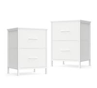 SONGMICS BELLAH Colección - Mesa Auxiliar, Cómoda con 2 Cajones para Dormitorio, Acero, Juego de 2, Industrial, Dormitorio, Armario, Recibidor, Salón, Blanco Nube y Blanco Nieve