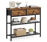 SONGMICS BELLAH Colección - Mesa Consola, Mesa de Centro Estrecha, con 2 Estantes de Rejilla, Salón, Recibidor, Pasillo, 30 x 76,7 x 78,7 cm, 2 Cajones de Tela, Marrón Rústico LGS075K101
