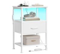 SONGMICS BELLAH Collection - Mesita de Noche con estación de Carga y Luces LED Ajustables controladas por aplicación, Mesa Auxiliar de Cama, 1 cajón y 2 estantes Abiertos, Dormitorio, Blanco Nube y