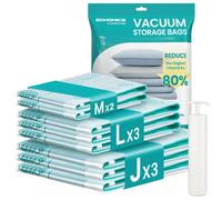 SONGMICS Bolsas de Almacenamiento al Vacío, Bolsa de Almacenaje para Ropa, Sábanas, Armarios y Viaje, Compactas y Reutilizables, Bomba Manual Incluida, Juego de 8, 2M/3L/3J, Transparente