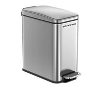 SONGMICS Bote de basura pequeño de 1.3 galones con tapa, delgado para espacios pequeños, cubo de basura de acero inoxidable, cierre suave, color plateado ULTB560E05