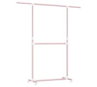 SONGMICS Burro de Ropa con Doble Barra, Perchero con Ruedas Extensible, Altura Ajustable 113-180 cm, Barra Central Ajustable, Rosa Jalea LLR401R01