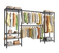 SONGMICS Burro para Ropa, Armario Portátil, 40 x (177-220) x 193 cm | Baldas de Rejilla Ajustables y Barras de Colgar Extensibles, Ganchos, Negro Tinta, Colección DALTEN LGR438BH01