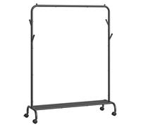 SONGMICS Burro para Ropa, con Ruedas, Perchero Burro con Barra, Estructura de Tubo de Acero, Carga Máx. De 50 kg, Ancho de 103,5 cm, Almacenaje Multifuncional, Negro/Blanco