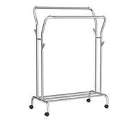 SONGMICS Burro para Ropa, con Ruedas, Perchero Burro con Doble Barra, Estructura de Tubo de Acero, Carga Máx. De 100 kg, Ancho de 103,5 cm, Almacenaje Multifuncional, Blanco/Negro/Plata Silver