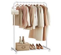 SONGMICS Burro para Ropa, Perchero Burro, Burro Ropa con Estante de Almacenamiento, La Barra Superior Soporta hasta 40 kg, Blanco HSR025W01
