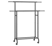 SONGMICS Burro para Ropa, Perchero de Doble Barra con Ruedas, Barra Colgante Extensible, 80 kg Carga Máx., Marco de Metal Robusto, Anchura de 83-120 cm, Negro Tinta HSR133B01