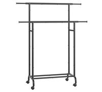 SONGMICS Burro para Ropa, Perchero de Doble Barra con Ruedas, Barra Colgante Extensible, 80 kg Carga Máx., Marco de Metal Robusto, Anchura de 83-120 cm, Negro Tinta Black ink