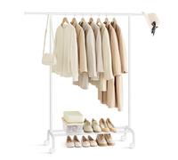SONGMICS Burro para Ropa, Tendedero, Perchero, Barra Colgante Extensible, Almacenamiento de Ropa con Ruedas, 45 kg Carga Máx., 40 x (83-112) x 156 cm, Blanco Nube HSR134W01