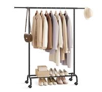 SONGMICS Burro para Ropa, Tendedero, Perchero, Barra Colgante Extensible, Almacenamiento de Ropa con Ruedas, 45 kg Carga Máx., 40 x (83-120) x 156 cm, Negro Tinta HSR134B01