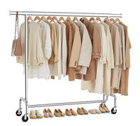 SONGMICS Burro Ropa con Ruedas, Extensible, 45 x (110-150) x 162,9 cm | Perchero Burro, Capacidad de Carga de 130 kg, Fácil de Montar, Portátil, Plateado y Negro, Colección PATAYE HSR11S