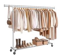 SONGMICS Burro Ropa con Ruedas, Perchero Burro Extensible con Carga Pesada, Capacidad de Carga Máx. de 150 kg, 45 x (160-200) x 161,5 cm, Fácil de Montar, Portátil, Plata HSR175E01