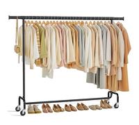 SONGMICS Burro Ropa con Ruedas, Perchero Burro Extensible con Carga Pesada, Capacidad de Carga de 110 kg, 45 x (160-200) x 162,9 cm, Fácil de Montar, Portátil, Negro Mate HSR176B01