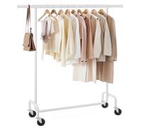 SONGMICS Burro Ropa con Ruedas, Perchero Burro Extensible con Carga Pesada, Capacidad de Carga de 130 kg, 45 x (110-150) x 162,9 cm, Fácil de Montar, Portátil, Blanco Mate HSR011W01