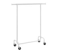 SONGMICS Burro Ropa con Ruedas, Perchero Burro Extensible con Carga Pesada, Capacidad de Carga de 130 kg, Fácil de Montar, Portátil, Blanco Mate/Negro Mate/Plata Blanco Mate