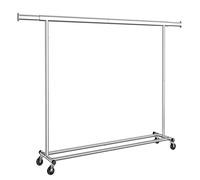 SONGMICS Burro Ropa con Ruedas, Perchero Burro Extensible con Carga Pesada, Capacidad de Carga Máx. de 150 kg, 45 x (160-200) x 161,5 cm, Fácil de Montar, Portátil, Plata/Negro Plata