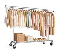 SONGMICS Burro Ropa Extensible con Ruedas, Acero | Armario Perchero para Dormitorio, (160-200) x 45 x 161,5 cm, 180 kg, Plateado, Colección Pataye, HSR178E101
