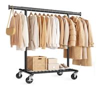 SONGMICS Burro Ropa Extensible con Ruedas, Acero | Armario Perchero para Dormitorio, (92-132) x 45 x 161,5 cm, 180 kg, Negro, Colección Pataye, HSR177B101