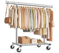 SONGMICS Burro Ropa Extensible con Ruedas, Acero | Armario Perchero para Dormitorio, (92-132) x 45 x 161,5 cm, 180 kg, Plateado, Colección Pataye, HSR177E101